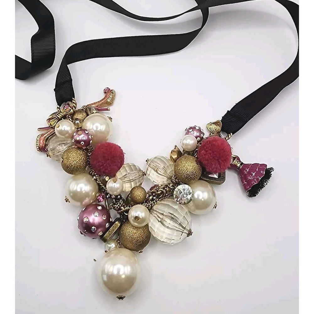 Vintage Betsey Johnson Varsity Crush Pink Gold Tone Charm Neck Mess Barbiecore